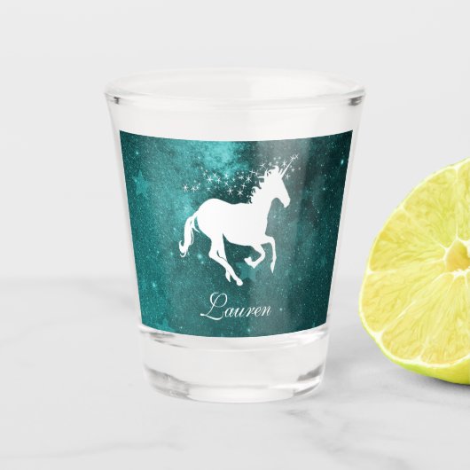 Blauwgroen Unicorn Gepersonaliseerd Shot glass Shot Glas (Voorkant)