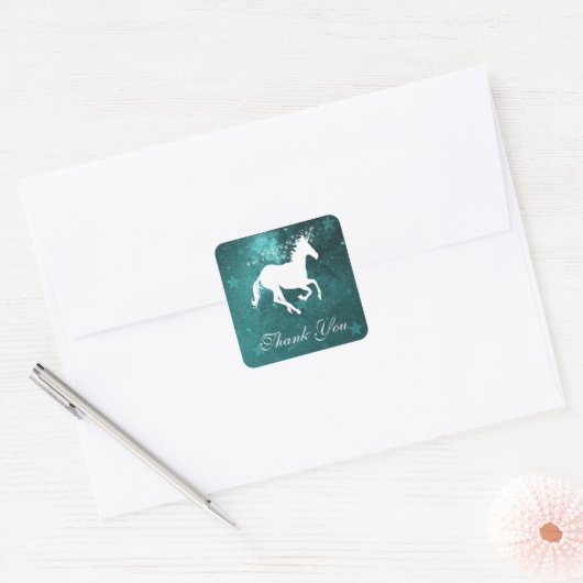 Blauwgroen Unicorn Hartelijk dank Stickers (Envelop)