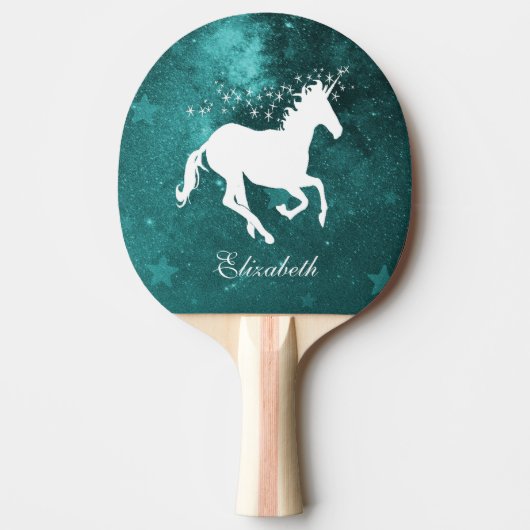 Blauwgroen Unicorn Personalized Ping Pong Paddle Tafeltennisbatje (Voorkant)