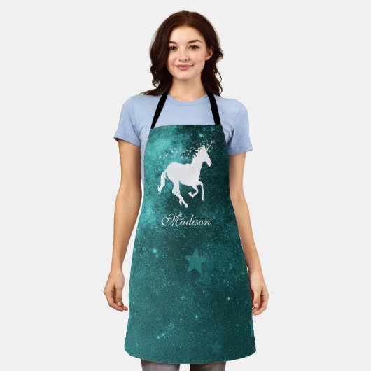 Blauwgroen Unicorn Persoonlijk Schort (Gedragen)