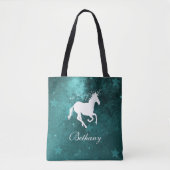 Blauwgroen Unicorn Persoonlijke Canvas tas (Voorkant)