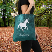 Blauwgroen Unicorn Persoonlijke Canvas tas