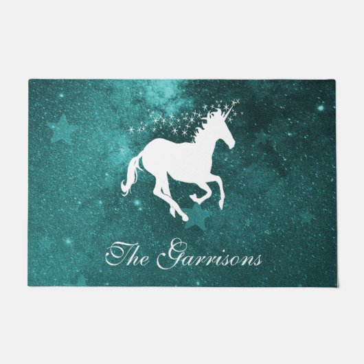 Blauwgroen Unicorn Persoonlijke Doormat Deurmat (Voorkant)