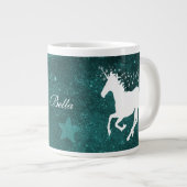 Blauwgroen Unicorn persoonlijke Giant Coffee-Mok Grote Koffiekop (Voorkant rechts)