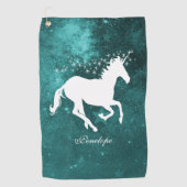 Blauwgroen Unicorn Persoonlijke Golfhanddoek (Voorkant)