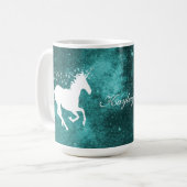 Blauwgroen Unicorn persoonlijke koffie-Mok Koffiemok (Voorkant links)