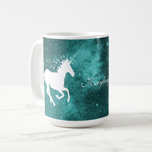 Blauwgroen Unicorn persoonlijke koffie-Mok Koffiemok (Voorkant links)
