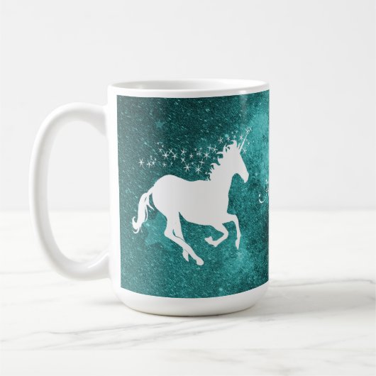 Blauwgroen Unicorn persoonlijke koffie-Mok Koffiemok (Links)