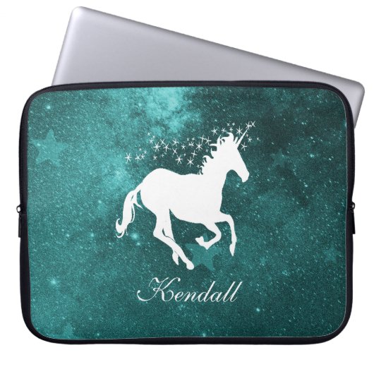 Blauwgroen Unicorn persoonlijke laptophoes Laptop Sleeve (Voorkant)