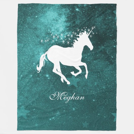 Blauwgroen Unicorn persoonlijke vlootzak Fleece Deken (Voorkant)