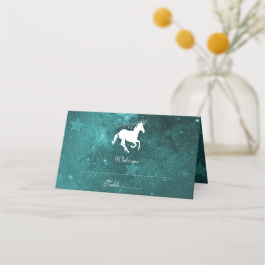 Blauwgroen Unicorn Reception Place Card Plaatskaartje (Voorkant)