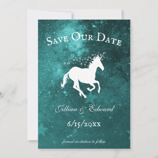 Blauwgroen Unicorn sparen de DatumAankondiging Aankondiging (Voorkant)