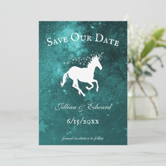 Blauwgroen Unicorn sparen de DatumAankondiging Aankondiging (Staand voorkant)