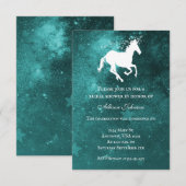 Blauwgroen Unicorn Vrijgezellenfeest Uitnodigen Kaart (Voorkant / Achterkant)