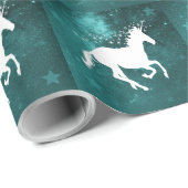 Blauwgroen Unicorn Weddenschap Wrapping Paper Cadeaupapier (Rol Hoek)