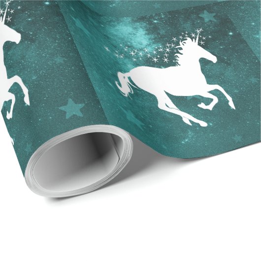 Blauwgroen Unicorn Weddenschap Wrapping Paper Cadeaupapier (Rol Hoek)