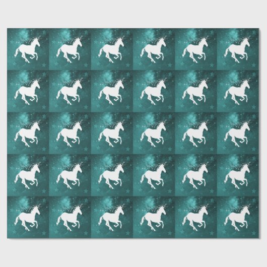 Blauwgroen Unicorn Weddenschap Wrapping Paper Cadeaupapier (Vlak)