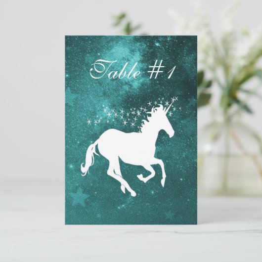 Blauwgroen Unicorn Weddenschappen-ontvangstkaart Kaart (Staand voorkant)