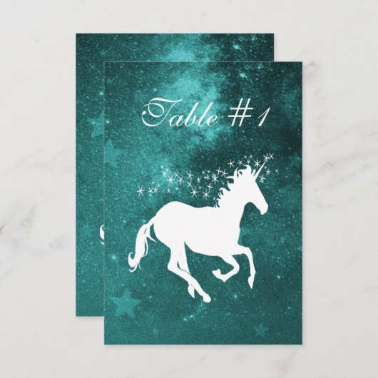 Blauwgroen Unicorn Weddenschappen-ontvangstkaart Kaart (Voorkant / Achterkant)