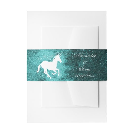 Blauwgroen Unicorn Wedding Invite Belly Band Uitnodigingen Wikkel (Voorkant Voorbeeld)