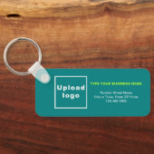 Blauwgroen vak minimale bedrijfsinformatie sleutelhanger (Achterkant)