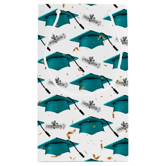 Blauwgroen vakken voor opleiding met diploma's klein cadeauzakje (Achterkant)