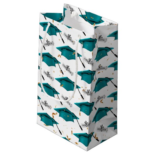 Blauwgroen vakken voor opleiding met diploma's klein cadeauzakje (Achterkant Gekanteld)