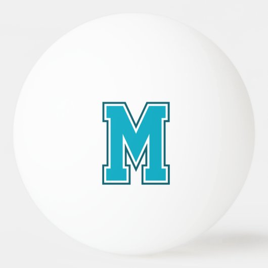 Blauwgroen varsity monogram pingpongbal (Voorkant)