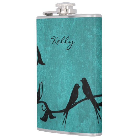 Blauwgroen vederijmaatkolf heupfles (Links)