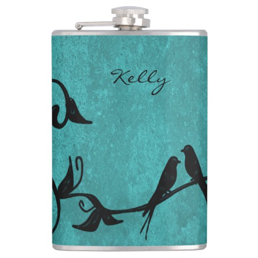 Blauwgroen vederijmaatkolf heupfles (Voorkant)