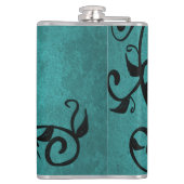 Blauwgroen vederijmaatkolf heupfles (Achterkant)