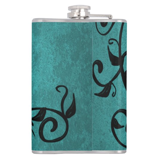 Blauwgroen vederijmaatkolf heupfles (Achterkant)