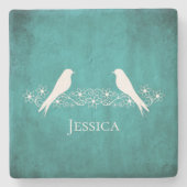 Blauwgroen vederwild Onderzetter van giststeen (Voorkant)