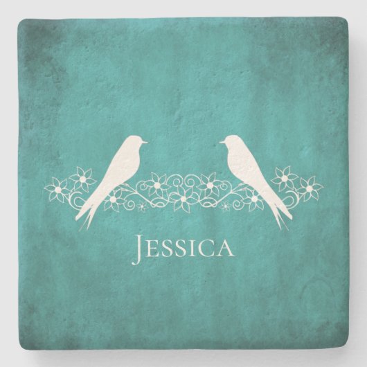 Blauwgroen vederwild Onderzetter van giststeen (Voorkant)