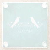 Blauwgroen vederwild Onderzetter van sinaasappel Glazen Onderzetter (Achterkant)