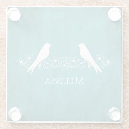 Blauwgroen vederwild Onderzetter van sinaasappel Glazen Onderzetter (Achterkant)