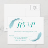 Blauwgroen veer bruiloft RSVP kaarten (Voorkant / Achterkant)