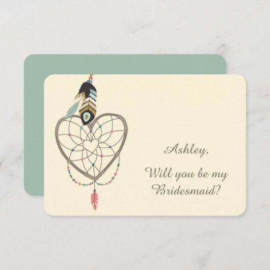 Blauwgroen Veer Drocatcher Bridesmaid Kaart (Voorkant / Achterkant)