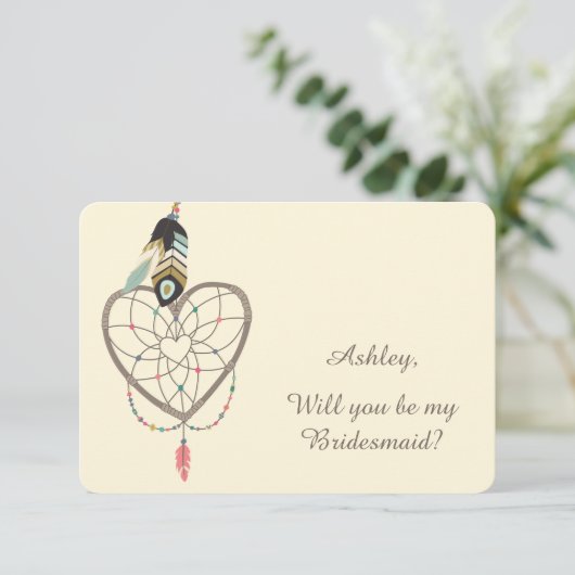 Blauwgroen Veer Drocatcher Bridesmaid Kaart (Staand voorkant)