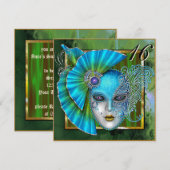 Blauwgroen Venetian Masquerade Mask Sweet 16 Uitno Kaart (Voorkant / Achterkant)
