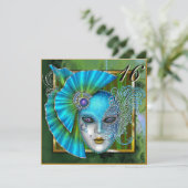 Blauwgroen Venetian Masquerade Mask Sweet 16 Uitno Kaart (Staand voorkant)