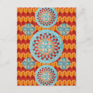 Blauwgroen ventilator Oranje Chevron-ontwerp Briefkaart