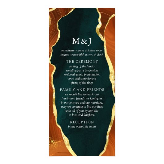 Blauwgroen, verbrand Oranje- en Gold Agate-program Reclamekaart (Voorkant)