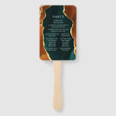 Blauwgroen, verbrand Oranje-goudweddenschap Handwaaier (Achterkant)