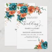 Blauwgroen verbrand Oranje Rustic Floral Waterverf Kaart (Voorkant / Achterkant)