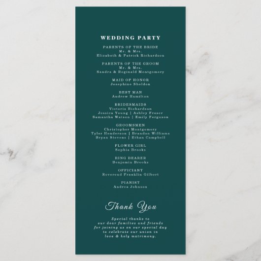 Blauwgroen Verbrand Sinaasappel Bloemen Elegant Sc Programmakaart (Achterkant)