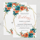 Blauwgroen Verbrand Sinaasappel Bloemen Goud Boho  Kaart (Voorkant / Achterkant)