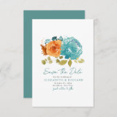 Blauwgroen Verbrand Sinaasappel Boeket Herfst Bloe Save The Date (Voorkant / Achterkant)