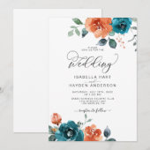 Blauwgroen Verbrand Sinaasappel Boho Bloemen Water Kaart (Voorkant / Achterkant)