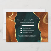 Blauwgroen, verbrand Sinaasappel & Gold Agate RSVP Kaart (Voorkant)